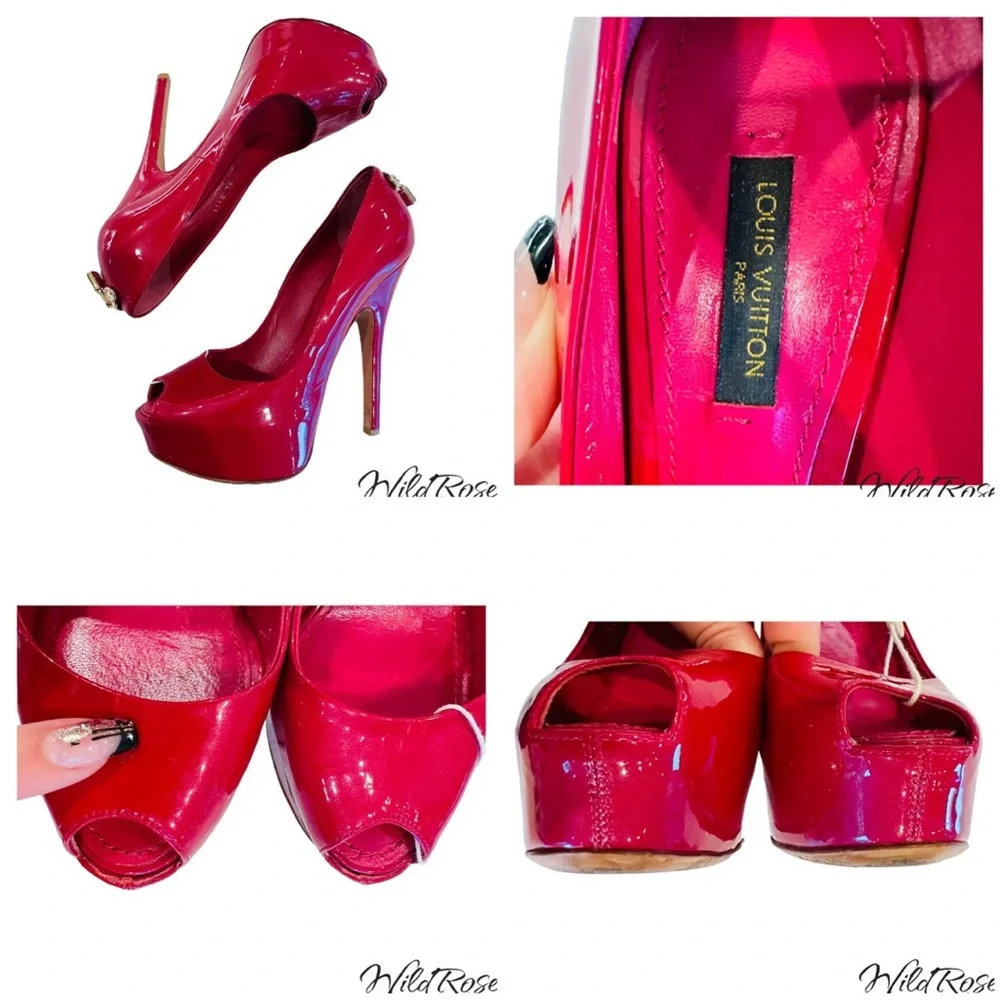 LOUIS VUITTON LV Gold Padlock Pink Patent “Oh Really” Platform Peep Toe Pumps 36 - Picture 13 of 16